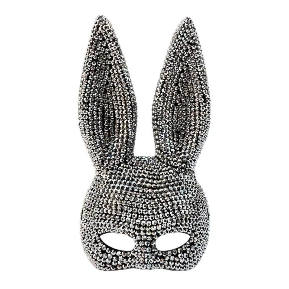 Photo Shoots Rabbit Ear Mask Crystal Studded Rhinestone Face Mask Bunny Half Face Mask  Halloween