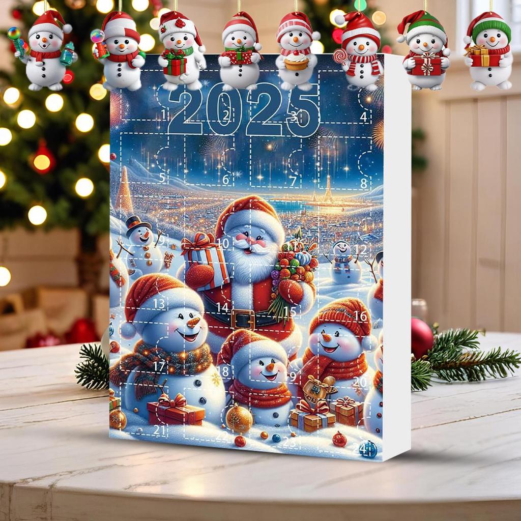 Christmas Countdown Ornaments 2D Acrylic Advent Decoration Snowman Christmas Countdown Ornaments for Tree Branches Windowsills