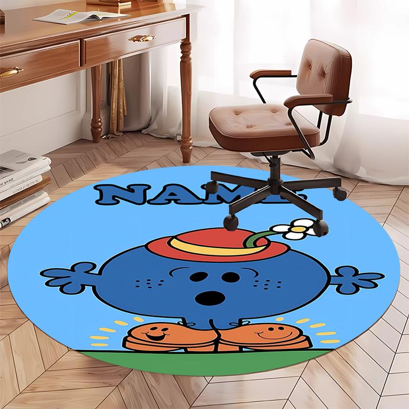 Custom Name Mr. Men and Little Miss Printed Round Rug Carpet Chair Rug Area Rug Entryway Doormats,for Office Chair Living Room Bedroom Kitchen Room.