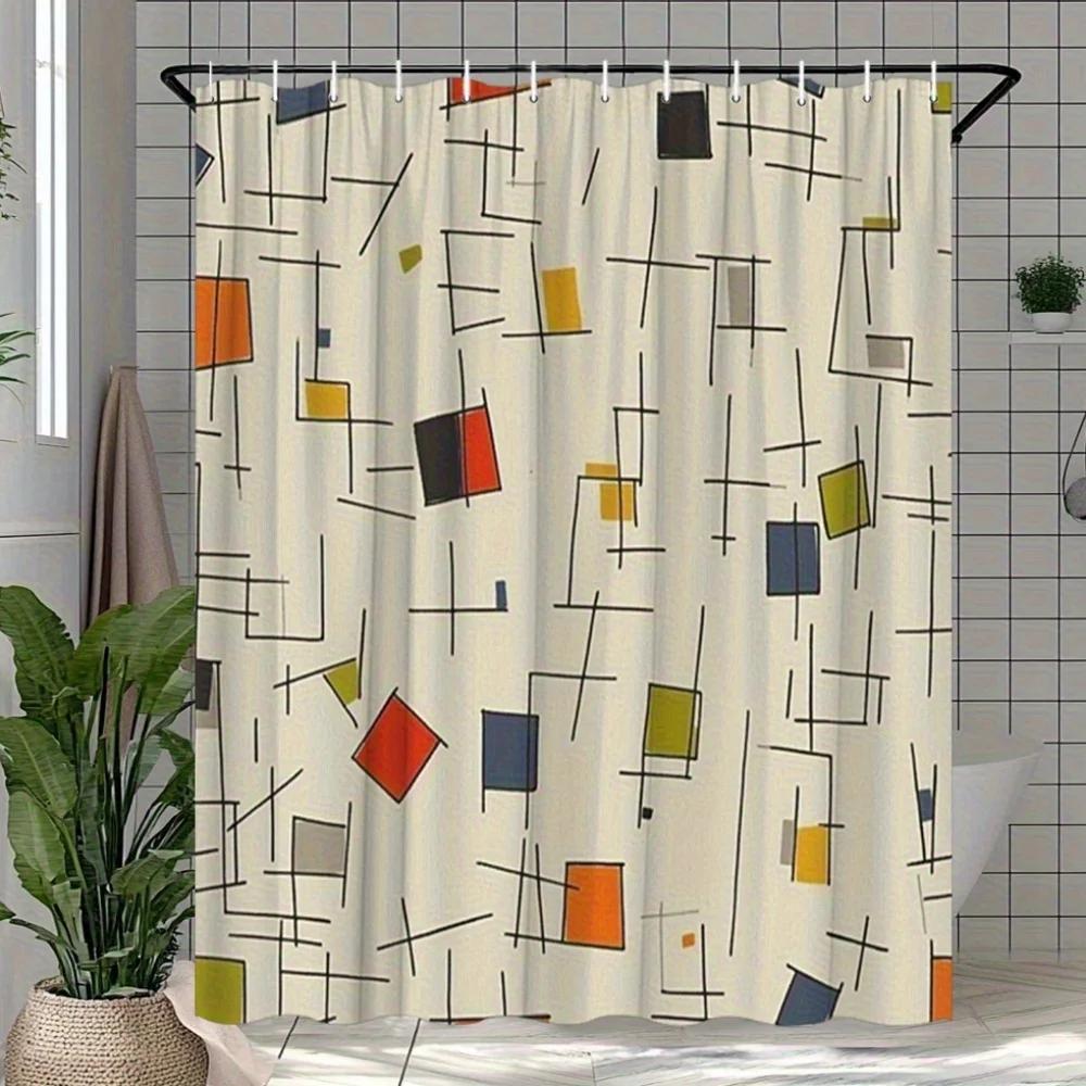 Modern Geometric Pattern Shower Curtain Waterproof Bathroom Shower Curtain Liner for Home Decor