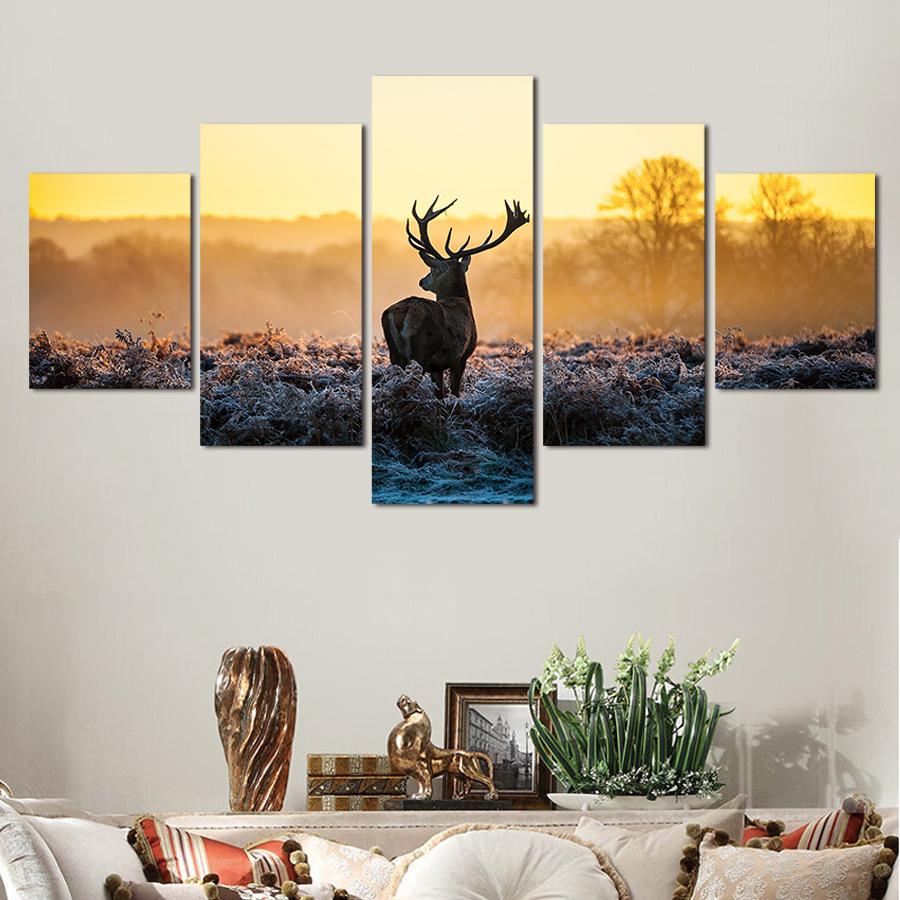 5 Panels Abstract Deer Modern Home Wall Decoration Living Room Bedroom Painting Animal Poster HD Print Picture