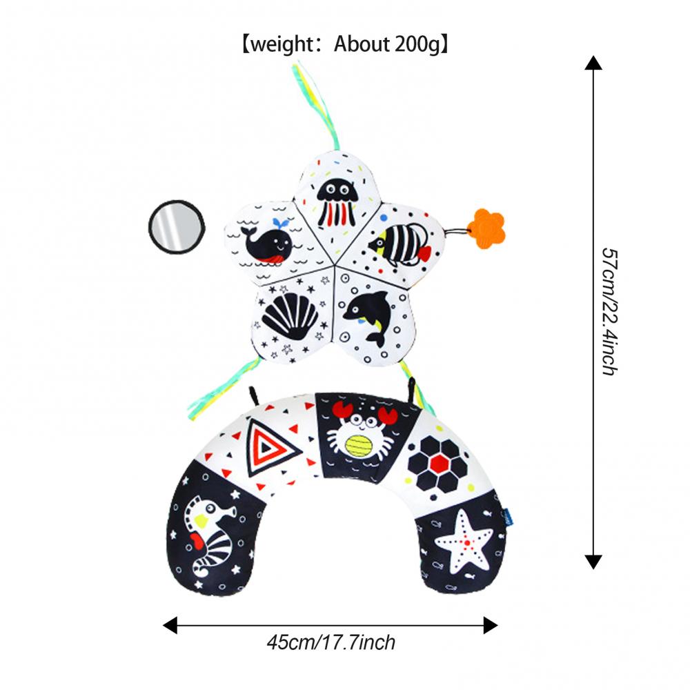 Baby U-shaped Pillow Tummy Time Pillow Toys with With Mirror Teethers Black & White High Contrast Baby Crawling Sensory Toy Double-Sided Pattern