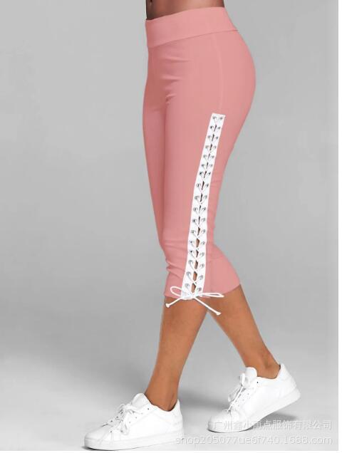 Womens Slim Fit Eyelet Lace Up Capri Leggings Multi Color