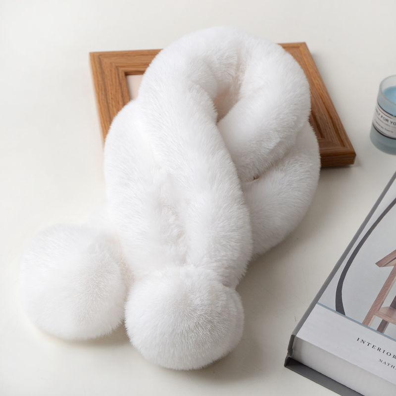 Scarf Female Winter Korean Version of Wool Scarf Wild Imitation Fur Cross Ball Collar Imitation Rex Rabbit Fur Warm Fur Collar