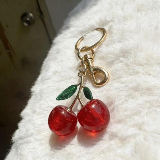 Брелок Подвеска Смола Вишневый Дизайн Брелок с Ветками из Золотого Сплава Надежная Застежка-Лобстер Крючок от Потери Сумки Ключи Аксессуары для Телефона