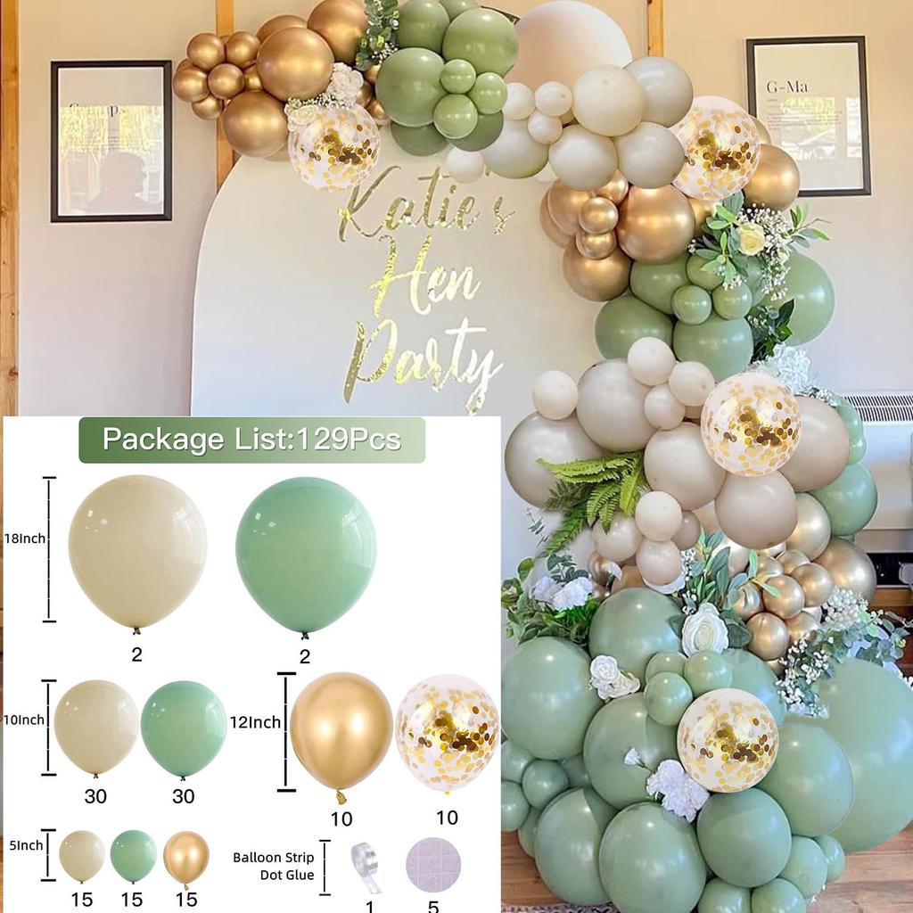 Mori Set Green Latex Balloon Chain Set Vintage Themed Birthday Party Decorative Jungle Set