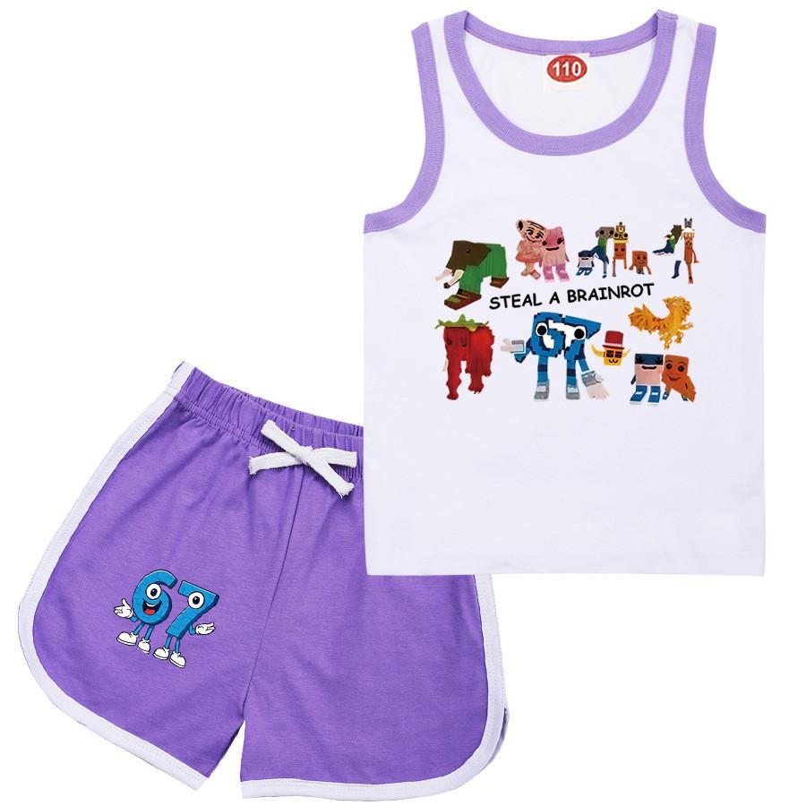 9191 Детские Крадут Мозговую Гниль 67 Принт Топ Брюки Спортивный Костюм Комплекты