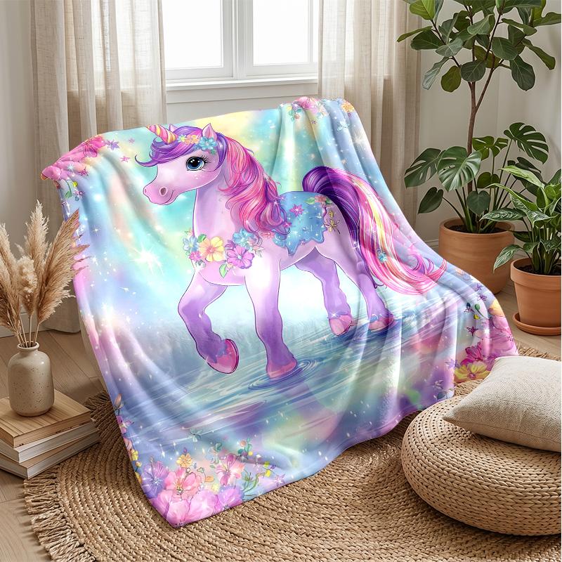 Cute Unicorn with Rainbow blanket Personalized Name Flannel Blanket Soft Cozy Plush Throw for Sofa Bed Lightweight Home Decor