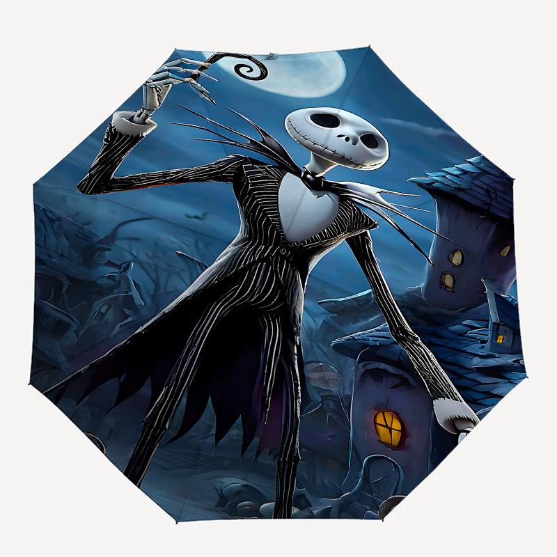 1 Auto Open Jack Skellington, Halloween Themed Colorful 8-rib Portable Umbrella for Men and Women, A Compact Commuting Companion Suitable fo