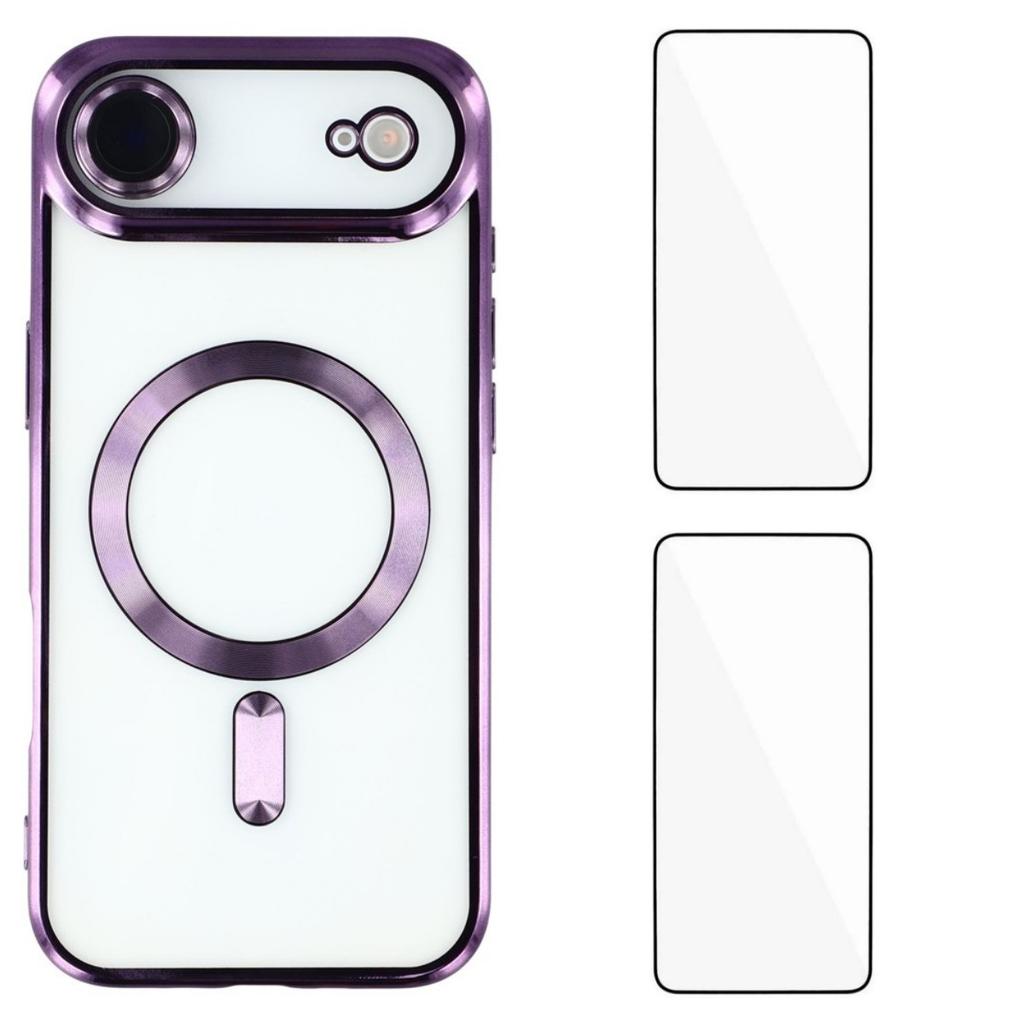 For iPhone 17 Air Magnetic Case WANLONFENG Electroplated TPU Cover with Lens Film+2Pcs Tempered Glass