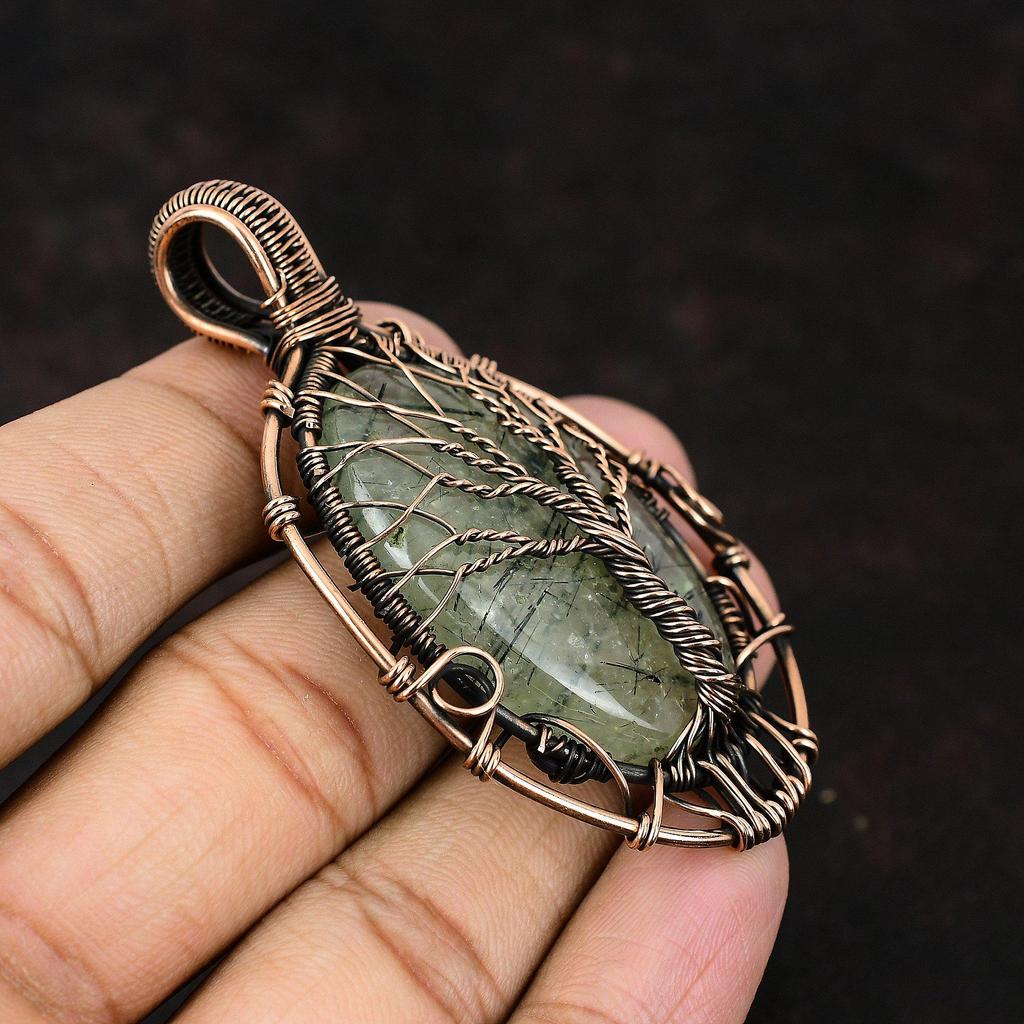 Tree Of Life Moss Prehnite Pendant Gemstone Copper Wire Wrapped Pendant Handmade Designer Jewelry Unique Moss Prehnite Pendant Gift For Love
