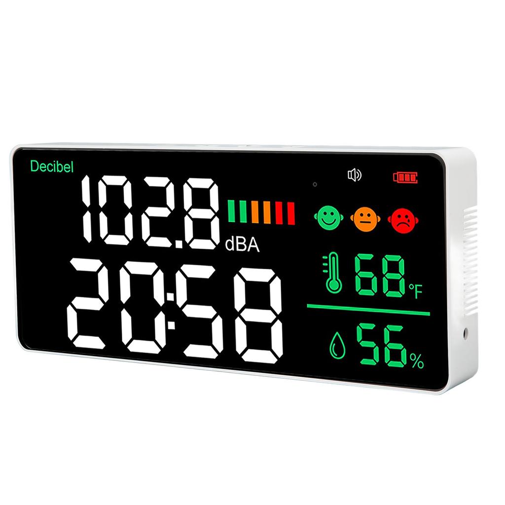 Decibel Meter 30 To 130db Wall Mounted Sound Level Reader 11 Inch LED Time Temperature Humidity Noise Meter