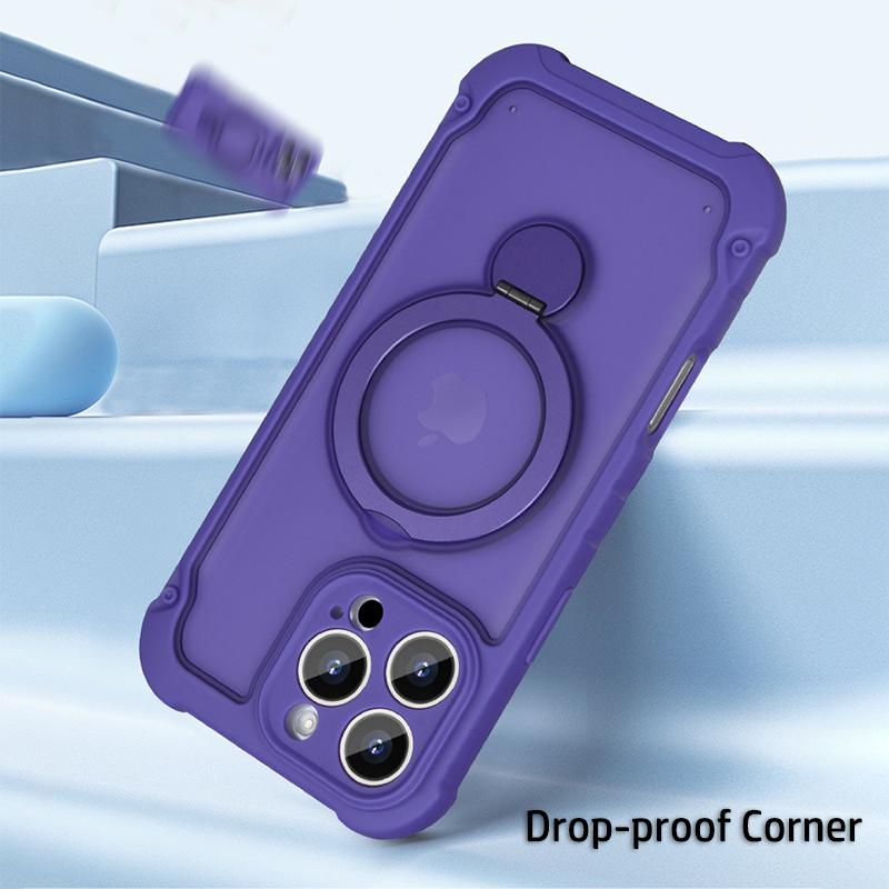 Для iPhone 11 12 13 14 15 16 Pro Max Plus Чехол Magsafe Подушка безопасности Военная защита Вращение на 360° Металлическая подставка Мягкое покрытие