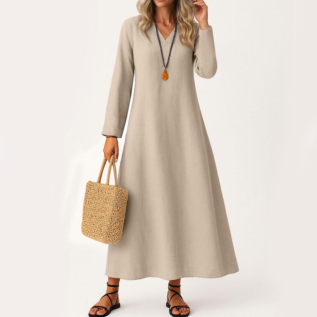 Dress For Women Long Boho Beach Dress Elegant Maxi Dress V-Neck Long Sleeve Dress