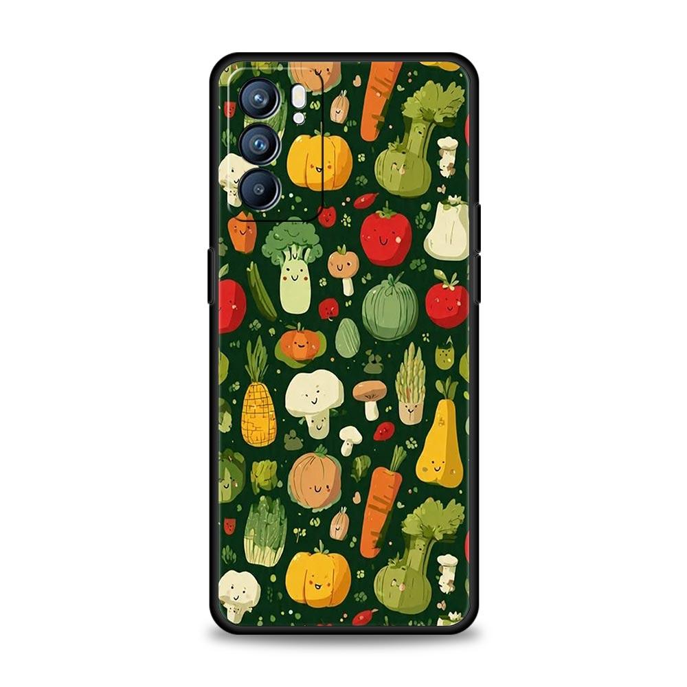 Phone Case Cover For Oppo A17 A31 A54 A57 A78 A79 Find X5 X6 Reno 7 8 10 11 12 13 F Pro Soft TPU Shell Cute Green Vegetables Ins