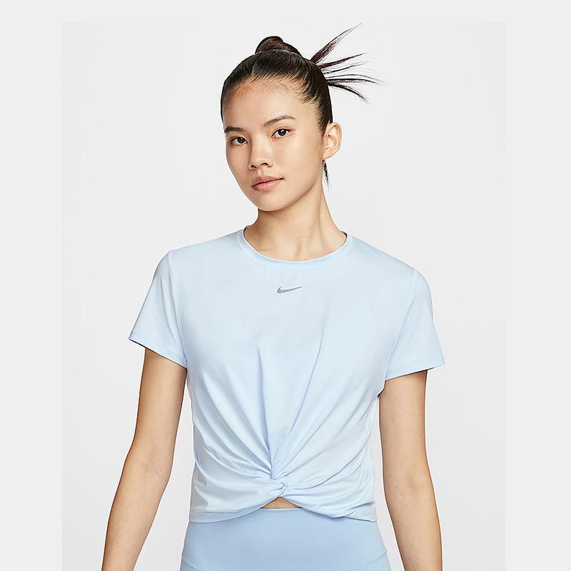 Nike Dri-Fit Удобная Однотонная Простая Универсальная Дышащая Быстросохнущая Футболка с Коротким Рукавом Обычного Кроя Женские Топы Синий FN2799423