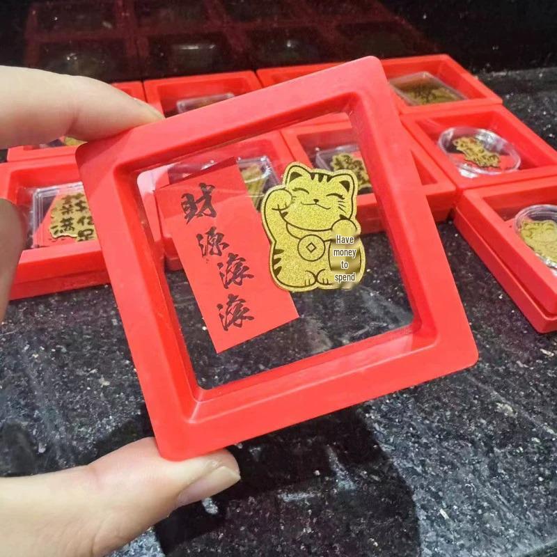 Shuibei Gold 999 Lucky Cat & Wealth God Phone Sticker – Creative Pure Gold Traffic Charm