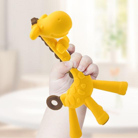 yangyizhi Baby Giraffe Teether, Silicone Chewing Toy for Soothing Gums, Anti-Choking Guard, Food Grade BPA-free Teething Relief Infants