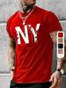 Summer Men's 100% Pure Cotton Casual Loose Plus Size NY Letter Printed Sports Comfortable Round Neck Short Sleeved T-shirt Top