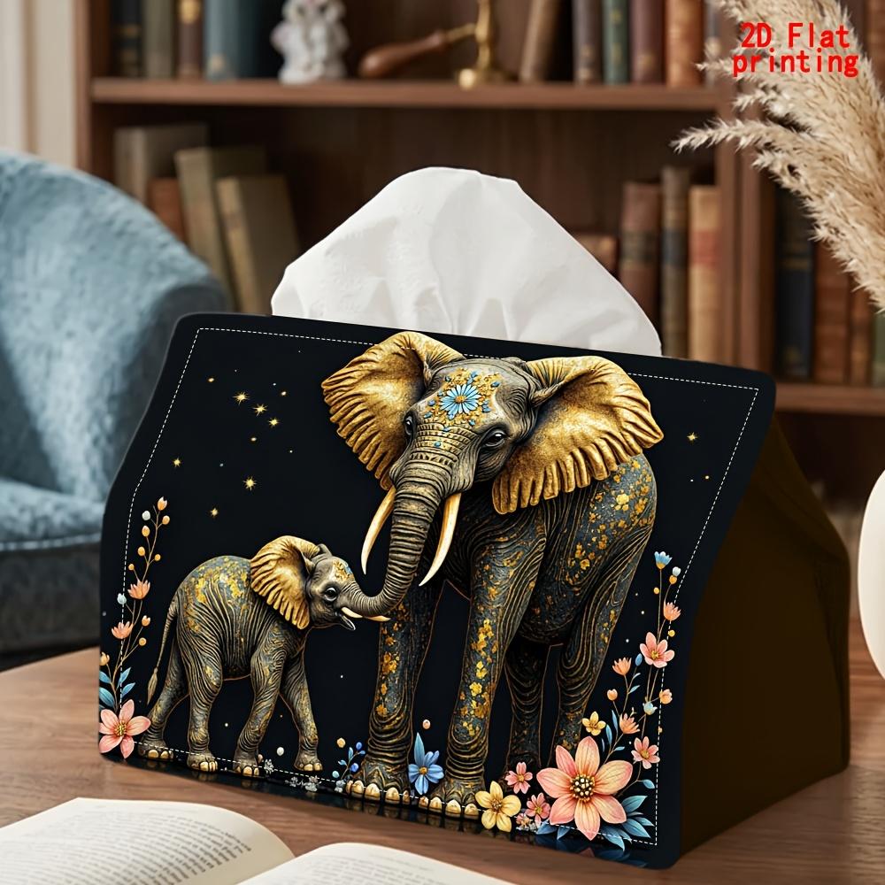 2D Flat 1pc, Tissue Box. Golden Elephant Pattern Napkin Dispenser, Reusable, Daily Desktop Tissue Organizer, Suitable for Kitchen Living Room Bedroom
