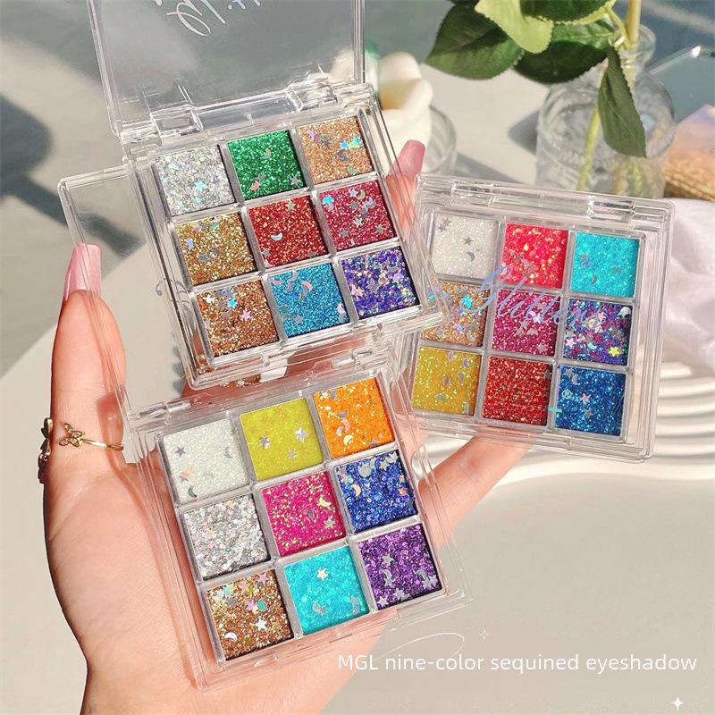 Палитра теней для век MGL Shiny Sequined из 9 цветов — стойкие блестки для Дня защиты детей и выступлений на сцене.