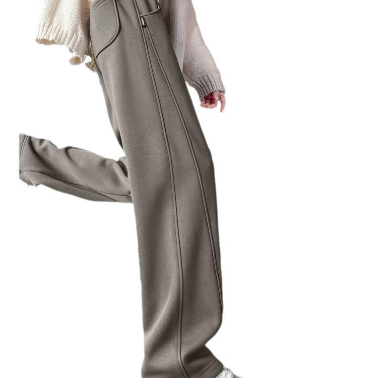 Женские спортивные штаны с флисовой подкладкой 2024: Драпировка, Узкий, Прямой слим, и Широкие брюки для Весны и Осени
