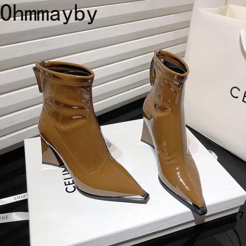 Дизайнерские винтажные женские ботильоны с острым носком, модные высокие каблуки, короткие ботильоны, осенне-зимняя женская обувь