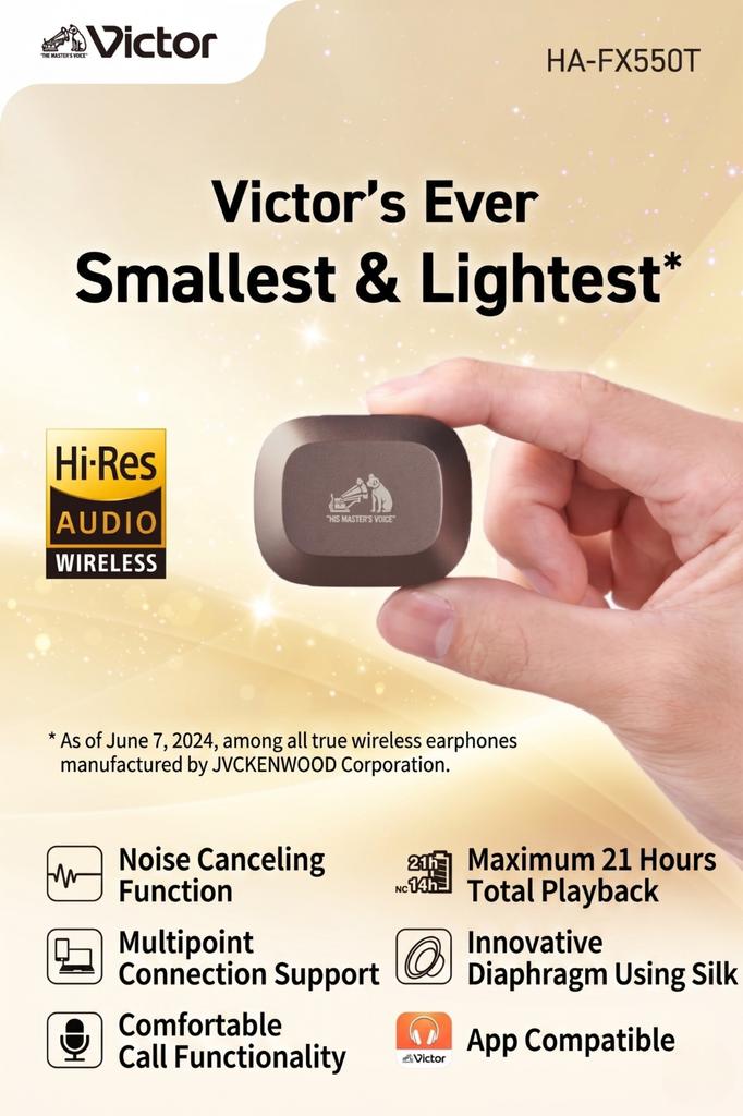 JVC Kenwood Victor Wireless Bluetooth Noise LDAC Ambient Sound Low App 21 Hours Total Playback Black HA-FX550T-B Earphones, Ver. 5.3, Cancelling,