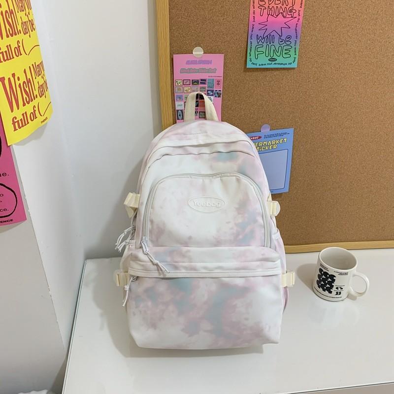 Fashionable Letter Decoration Tie Dye Pattern Student Casual Backpack For Campus Daily Use