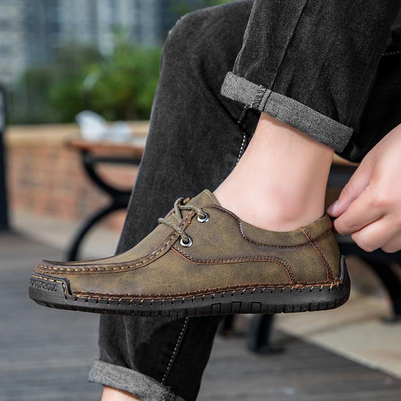 Handmade Flats for Men High Quality Mens Casual Shoes Leather Moccasins Lace Up Men Business Shoes All-match Male Walking Shoes
