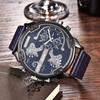 Fashion Men's Watch with 2 Time Zones & Big Face, Leather Band Quartz Wristwatch