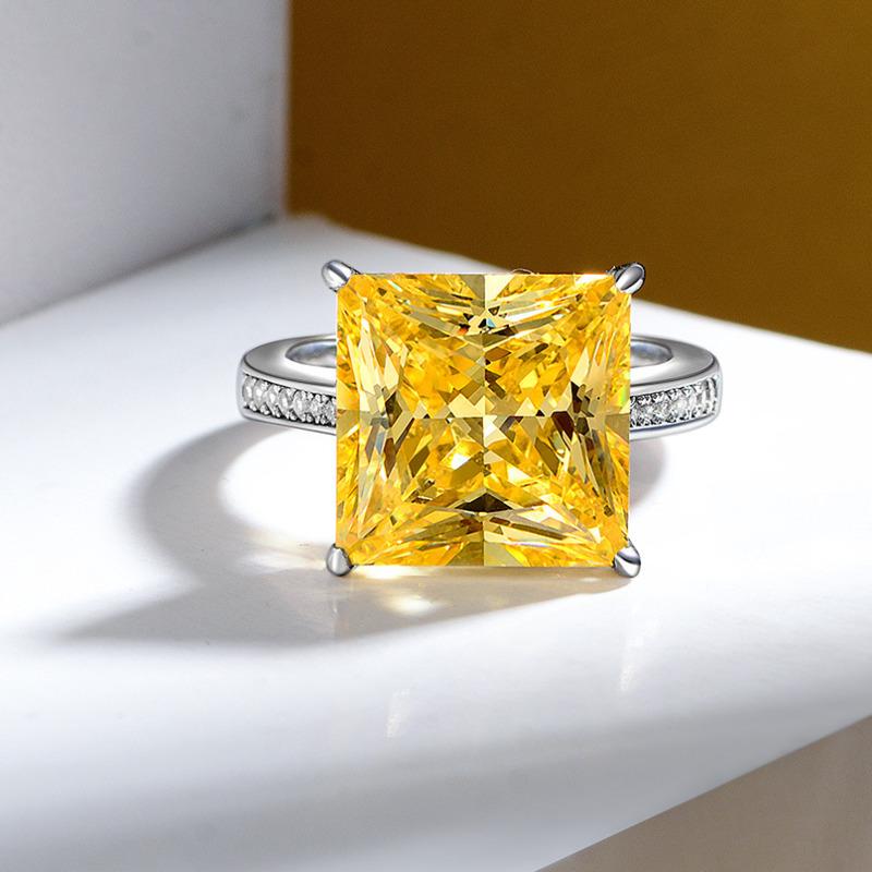 Gica Gema 925 Sterling Silver Yellow Square Ring For Women Fine Temperament High Grade Jewelry Gift