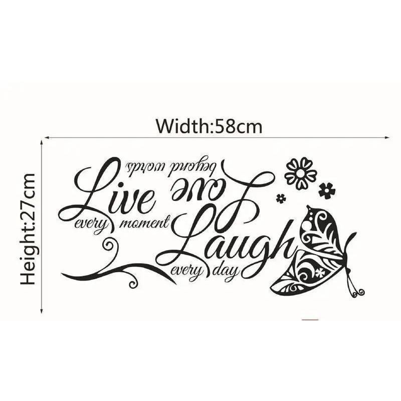 Live Laugh Love Butterfly Flower Wall Art Sticker Modern Wall Poster Quotes Vinyls Stickers Home Decor Living Room Ornament