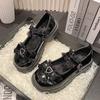 Fashion Shoes for Women 2025 New Summer High Quality PU Mary Jane Shoes Round Toe Medium Heel Bow Knot One-Word Buckle Women's Shoes