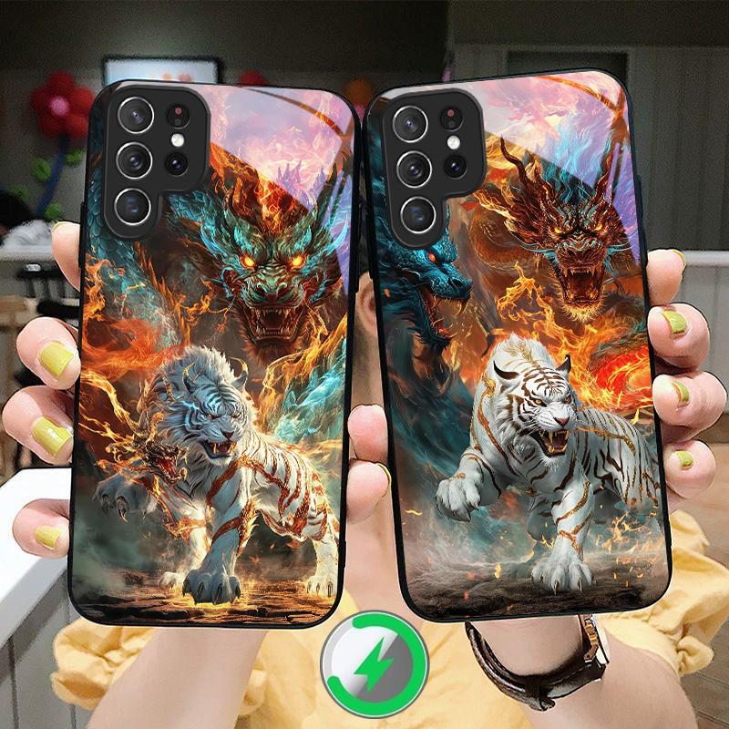 Огромный дракон и тигр Подходит для Samsung Galaxy S25 Ultra S20 FE S21 S22+ S23 Plus S24 S26 Edge Магнитный Стеклянный Чехол для Телефона