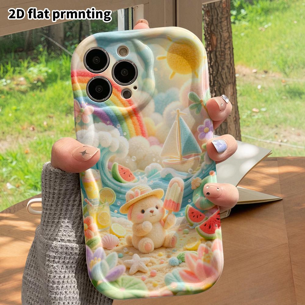 Phone Case: 2D flat, suitable for iPhone 18 17 16 15 14 13 12 Pro, Summer Beach Little Bunny, perfect Christmas and Halloween holiday gift