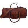 Men's Brown Vintage Genuine Goat Leather Travel Luggage Duffle Gym Bags