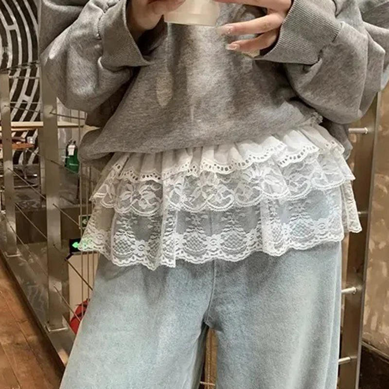 Женская Мода Балетная Кружевная Юбка-Оверскёрт Корейский Стиль Многослойная Юбка-Обертка Прозрачная Танцевальная Мини-Юбка Занавеска-Пердеж