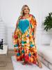 EDOLYNSA Plus Size Loose Kaftan Dresses For Women 2024 Boho Printed Vacation Beach Coverup Summer House Dress Cozy V Neck Short Sleeve Loungewear