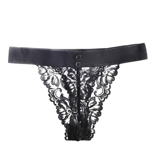 Sexy Women Underwear Buttons Embroidery Lace See-Through G-String Thong Panties