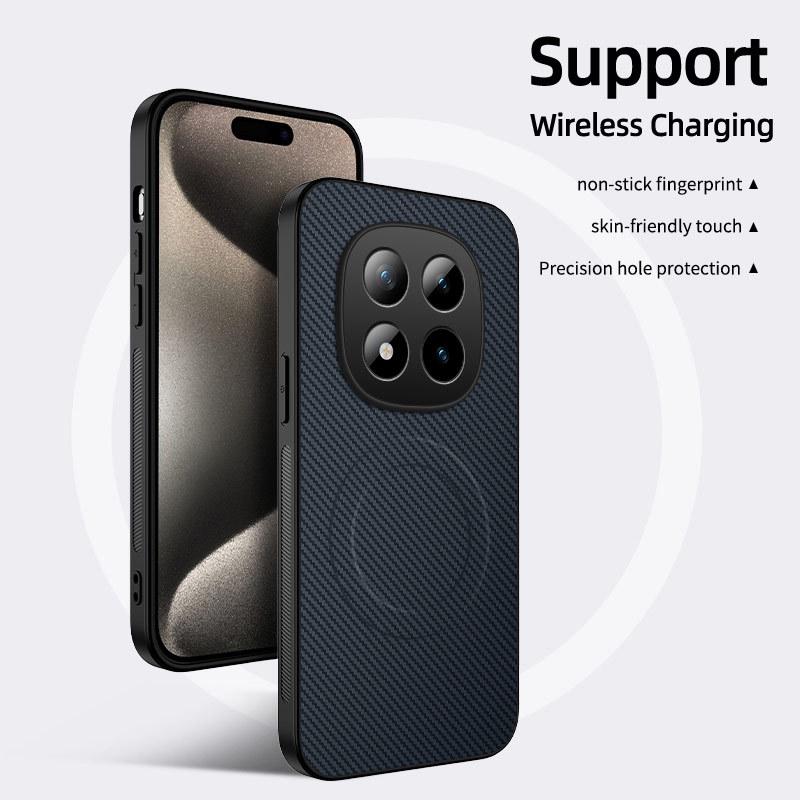 Чехол-бампер Redmi Note 15 Pro+ с текстурой кожи из углеродного волокна, с защитой объектива, MagSafe, магнитный