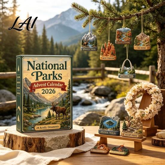 Kids Christmas Party Favors National Parks 24 Days 2026 Advent Calendar Coutdown to Decoration with Holiday Gift for 2D Acrylic Landscape Hanging