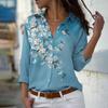 Casual Slim-Fit Button Blouse Spring Turn Down Collar 3D Flower Print Shirt Fashion Long Sleeve Tops Women Blusa Feminina 26264