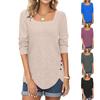 Women's Fashion Square Neck Solid Color Fleece Long Sleeve Decorative Button Hem Split Top