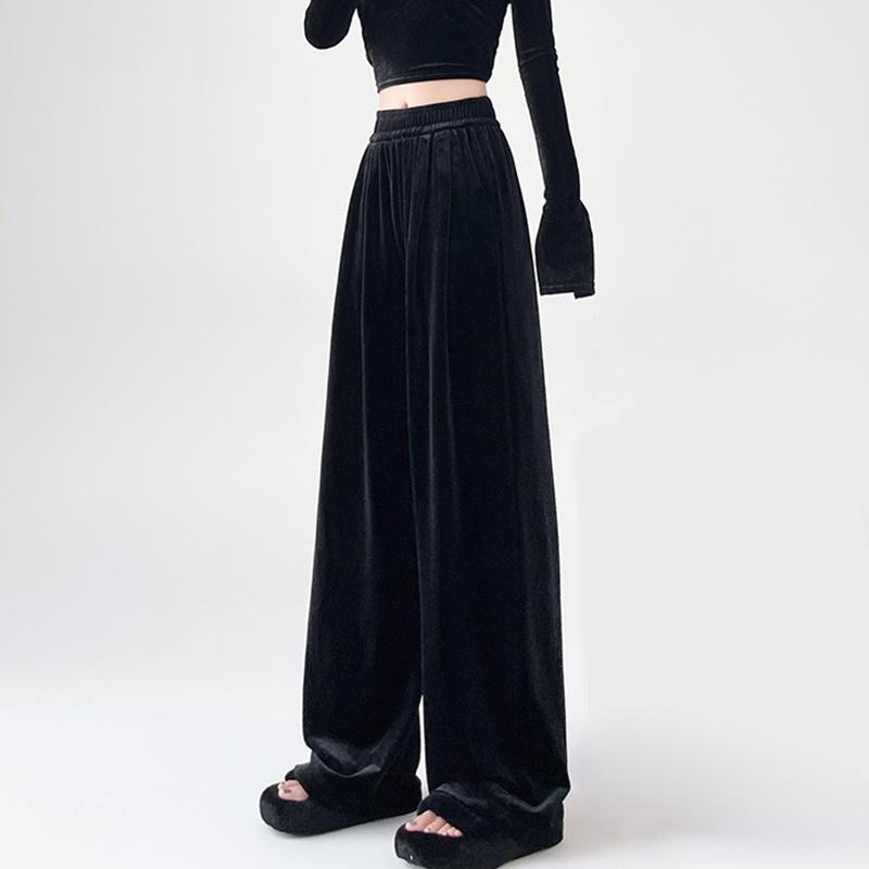 Женские брюки палаццо из золотого бархата на осень и зиму, свободные, с высокой посадкой, повседневные, драпирующиеся, прямые, длинные брюки-швабры