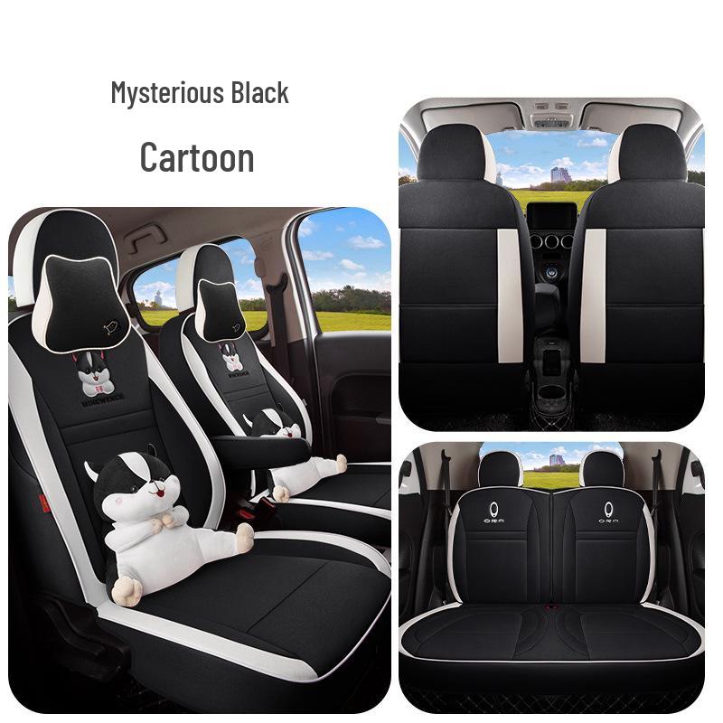 Great Wall ORA Cartoon Full Linen Four Seasons Seat Cushion for Five-Seat Electric Cars.