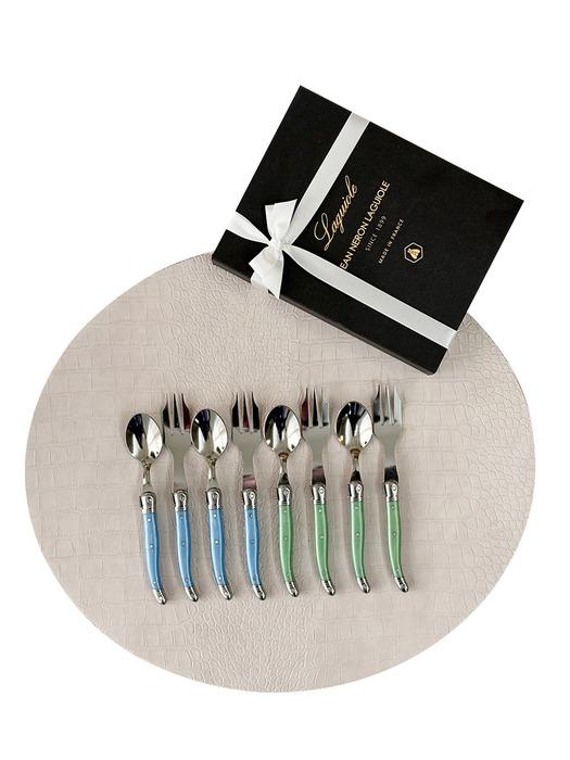 LAGUIOLE Jeanneron Laguiole Blue+Green Teaspoon & Teafork Set (8 pieces)