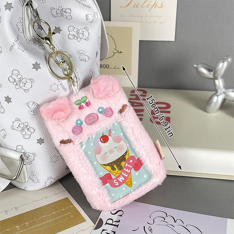 Мультяшная лиса, плюшевый держатель для фотокарточек, брелок для ключей, карточка на обед в стиле Kpop, чехол для автобусной карты, защитный чехол с изображением щенка волка, подвеска