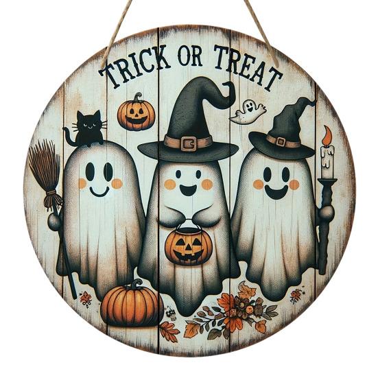 Halloween Sign for Front Door Halloween Wreath Wooden Hanging Sign Boo Ghost Pumpkin Witch Welcome Sign for Window Wall Decor