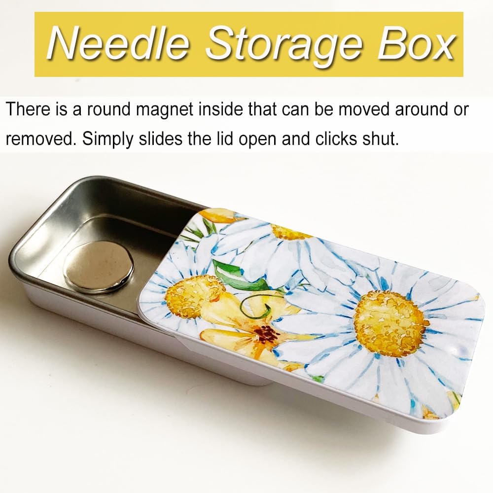 Dasiy Magnetic Needle Case Sewing Storage Box and Floral Needle Minder for Cross Stitch Embroidery Needlepoint Accessories